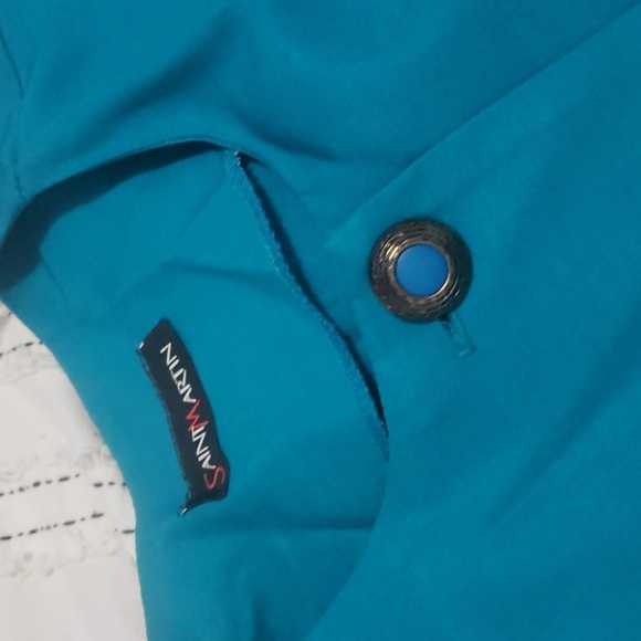 Vintage 80/90s women's 2pc skirt set medium turquoise - Picture 2 of 9